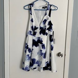 Lulu’s seeing chic blue & ivory print skater dress